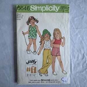 Vintage 70s Simplicity EASY Sewing Pattern 5646 Kids Top Bell Bottom Pant Shorts